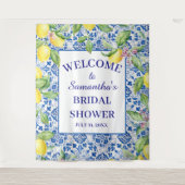 Portugiesische Fliesen Lemon Mittelmeer Brautparty Wandteppich (Vorderseite)