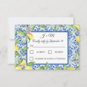 Portugiesische Fliesen Lemons White Mediterranean RSVP Karte (Vorderseite)