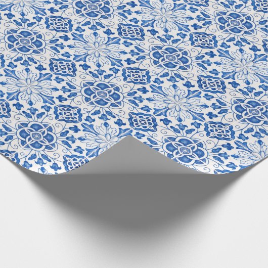 Portugiesische Fliesen mediterrane Blüten Geschenkpapier (Ecke)
