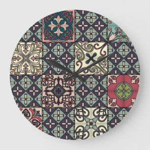 Portugiesische Fliesen: Nahtloser Stil Talavera Große Wanduhr