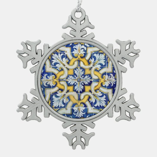Portugiesische Fliesen Schneeflocken Zinn-Ornament (Vorderseite)