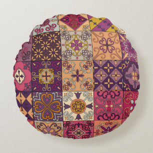 Portugiesische Fliesen: Talavera-Stil-Muster. Rundes Kissen