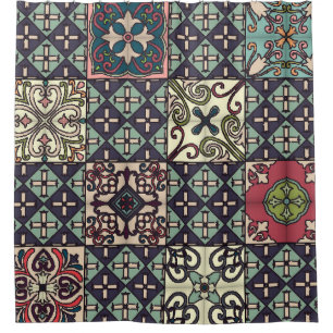 Portugiesische Fliesen: Talavera Style Nahtlos Duschvorhang