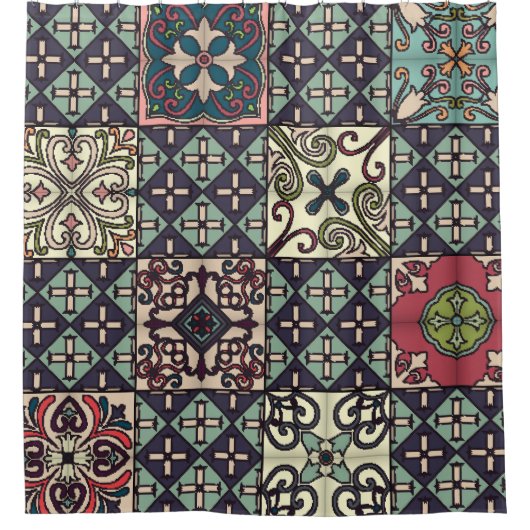 Portugiesische Fliesen: Talavera Style Nahtlos Duschvorhang (Vorderseite)