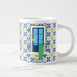 Portugiesische Fliesen und Fensterbalkon mit Vogel Jumbo-Tasse