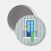 Portugiesische Fliesen und Fensterbalkon mit Vogel Magnet (Vorderseite/Rückseite)