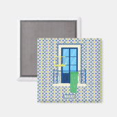 Portugiesische Fliesen und Fensterbalkon mit Vogel Magnet (Vorderseite/Rückseite)