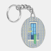 Portugiesische Fliesen und Fensterbalkon mit Vogel Schlüsselanhänger (Vorderseite links)