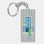 Portugiesische Fliesen und Fensterbalkon mit Vogel Schlüsselanhänger (Vorderseite links)