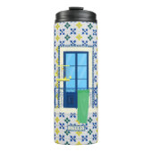 Portugiesische Fliesen und Fensterbalkon mit Vogel Thermosbecher (Vorderseite)