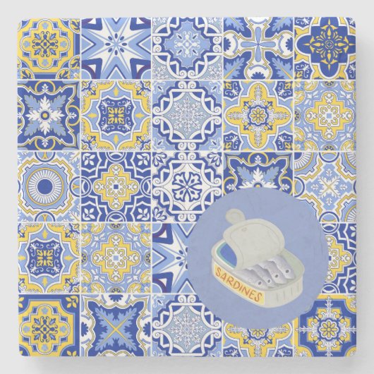 Portugiesische Fliesen und Sardinen Steinuntersetzer (Vorderseite)