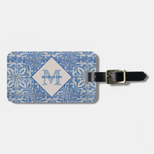 Portugiesische Fliesen Vintage Blau Weiß Monogramm Gepäckanhänger