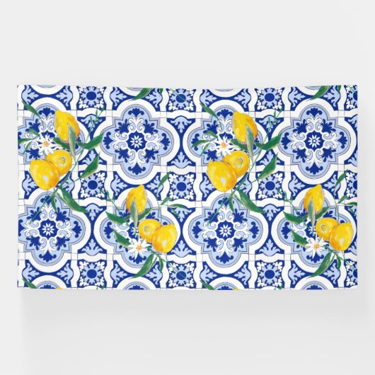 Portugiesische Fliesen, Zitronen, Früchte, Sommerk Banner (Horizontal)
