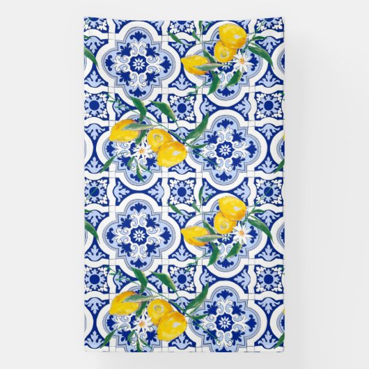 Portugiesische Fliesen, Zitronen, Früchte, Sommerk Banner (Vertikal)