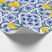 Portugiesische Fliesen, Zitronen, Früchte, Sommerk Geschenkpapier (Ecke)