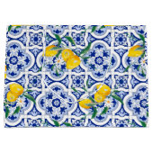 Portugiesische Fliesen, Zitronen, Früchte, Sommerk Große Geschenktüte (Vorderseite)