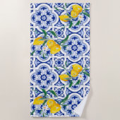 Portugiesische Fliesen, Zitronen, Früchte, Sommerk Strandtuch (Vorderseite)