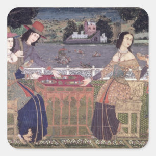 Portugiesische Frauen, die eine Mahlzeit, Goa Quadratischer Aufkleber