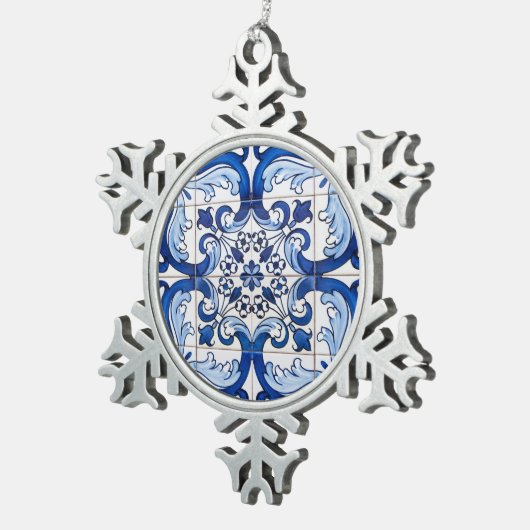 Portugiesische Glazed Tiles Schneeflocken Zinn-Ornament (Rechts)