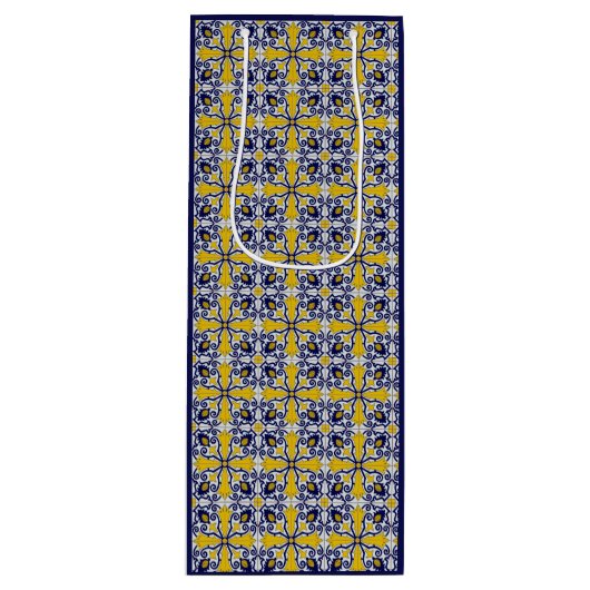 Portugiesische Kacheln in blau und gelb für Weihna Geschenktüte Für Weinflaschen (Vorderseite)