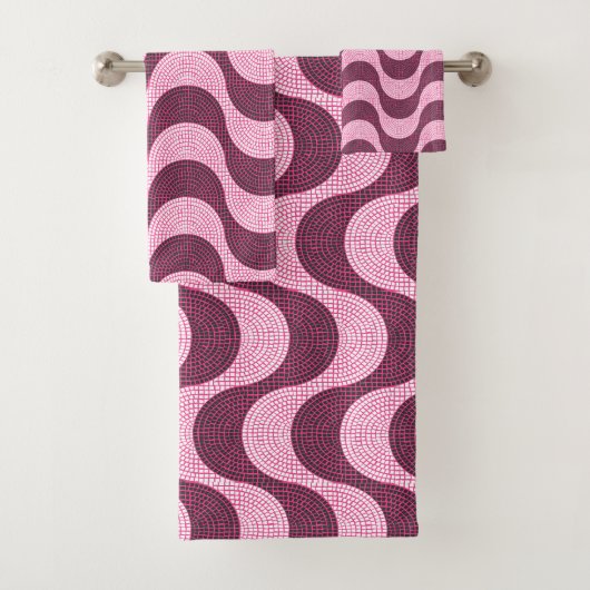 Portugiesische Kopfsteinwellen in modernem Rosa Badhandtuch Set (Insitu)