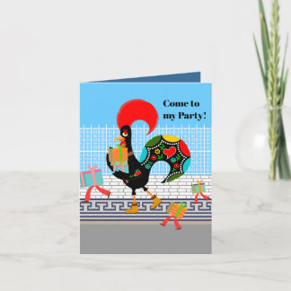 Portugiesische Rooster mit Geschenken 1. Geburtsta Einladung