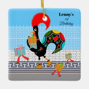 Portugiesische Rooster mit Geschenken 1. Geburtsta Keramikornament