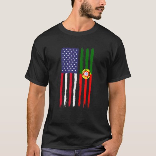 Portugiesische Roots Halbe amerikanische Flagge Pa T-Shirt (Vorderseite)