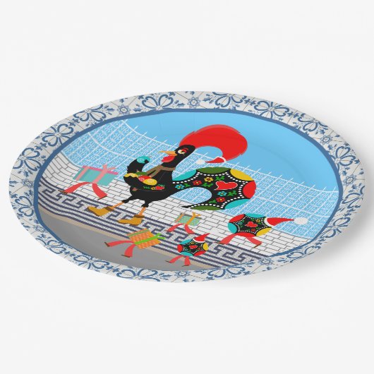 Portugiesische Roster Weihnachtsfeier Pappteller (Schrägansicht)