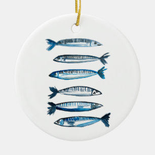 Portugiesische Sardinen Aquarell Keramik Ornament
