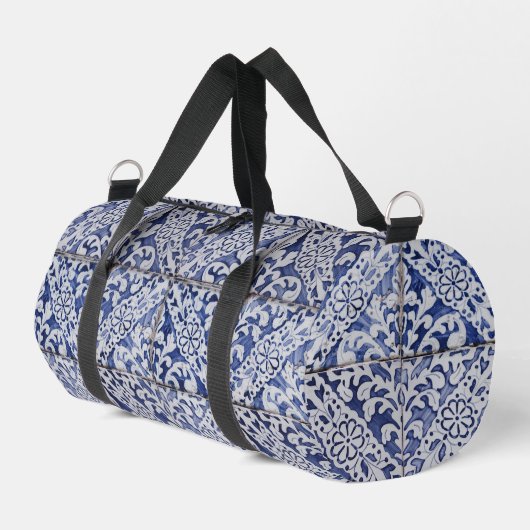 Portugiesische Tiles - Azulejo Blau und Weiße Flor Duffle Bag (Linke Seite)