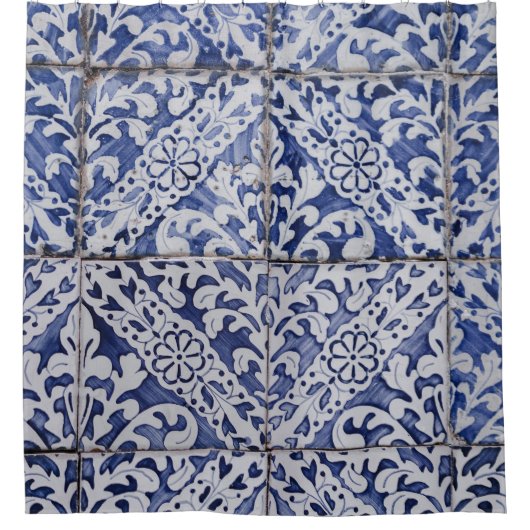 Portugiesische Tiles - Azulejo Blau und Weiße Flor Duschvorhang (Vorderseite)
