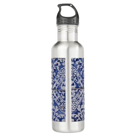 Portugiesische Tiles - Azulejo Blau und Weiße Flor Edelstahlflasche (Rückseite)