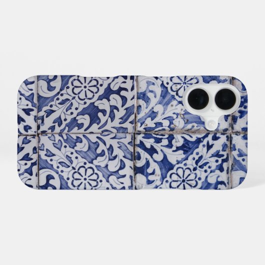 Portugiesische Tiles - Azulejo Blau und Weiße Flor iPhone 16 Hülle (Rückseite (Horizontal))