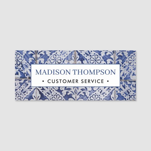 Portugiesische Tiles - Azulejo Blau und Weiße Flor Namensschild (Vorderseite)