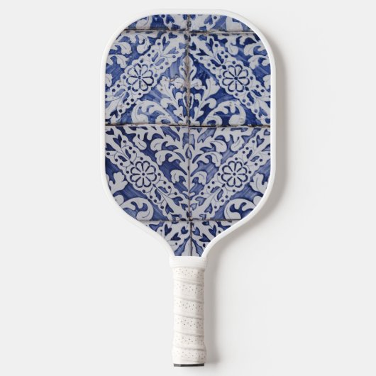 Portugiesische Tiles - Azulejo Blau und Weiße Flor Pickleball Schläger (Vorderseite)