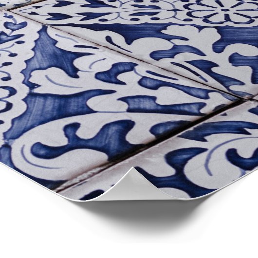 Portugiesische Tiles - Azulejo Blau und Weiße Flor Poster (Ecke)