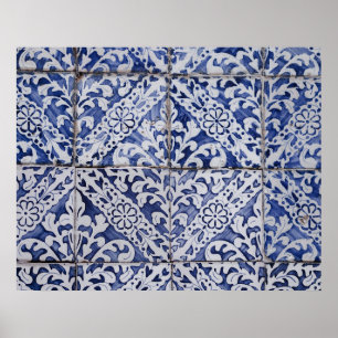 Portugiesische Tiles - Azulejo Blau und Weiße Flor Poster