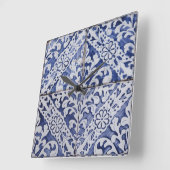 Portugiesische Tiles - Azulejo Blau und Weiße Flor Quadratische Wanduhr (Winkel)