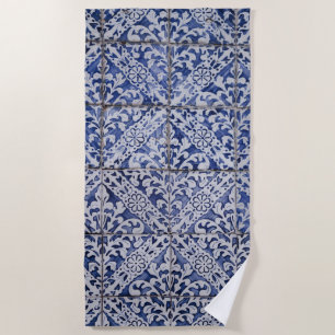Portugiesische Tiles - Azulejo Blau und Weiße Flor Strandtuch