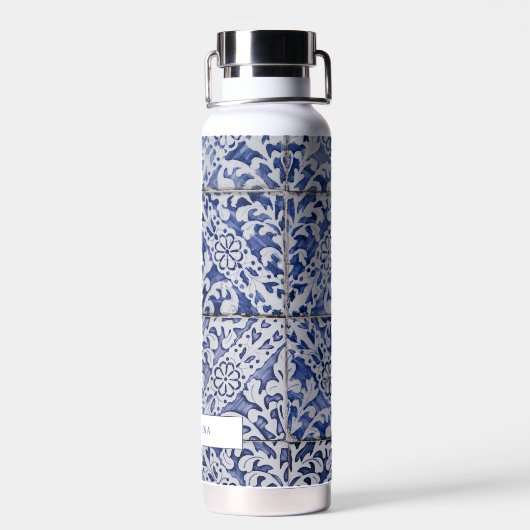 Portugiesische Tiles - Azulejo Blau und Weiße Flor Trinkflasche (Rückseite)