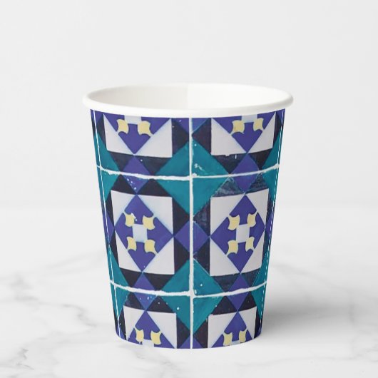Portugiesische Tiles - Azulejo Diamond Geometric Pappbecher (Links)