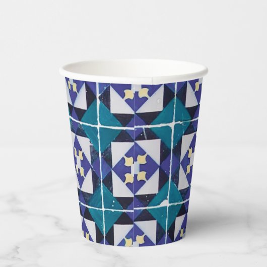 Portugiesische Tiles - Azulejo Diamond Geometric Pappbecher (Rechts)