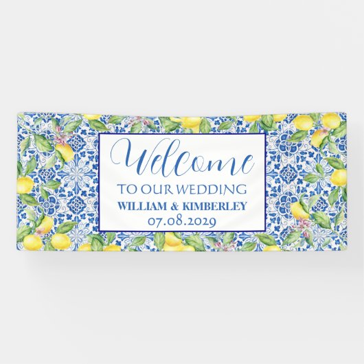 Portugiesische Tiles Lemon Blue Rustic Elegante We Banner (Horizontal)