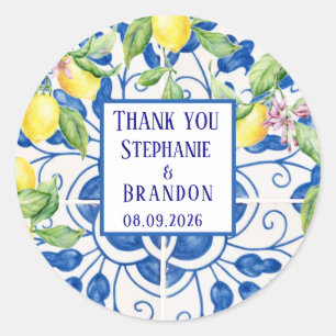 Portugiesische Tiles Lemons Mediterrane Hochzeit Runder Aufkleber