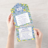 Portugiesische Tiles Lemons Rustikale Initials Wed All In One Einladung (Abreißen)