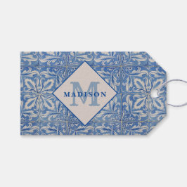 Portugiesische Tiles Vintag Blue White Monogram Geschenkanhänger