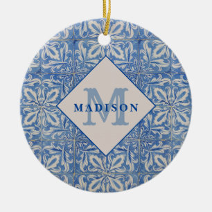 Portugiesische Tiles Vintag Blue White Monogram Keramik Ornament