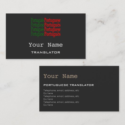 Portugiesische Übersetzer-oder Visitenkarte (Vorne/Hinten)