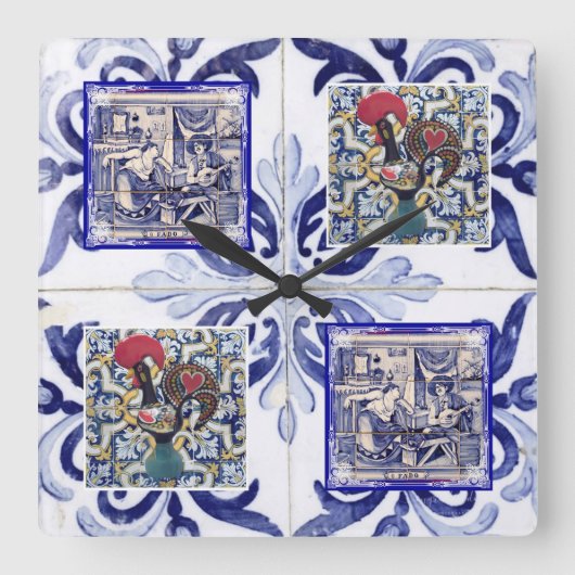 Portugiesische Volkskunst Quadratische Wanduhr (Vorderseite)